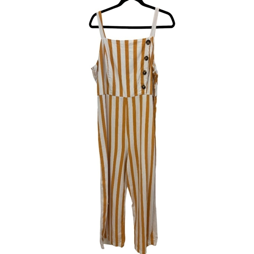 C&C California Wide Leg Sleeveless Gold Stripe Linen Blend Jumpsuit Size Large